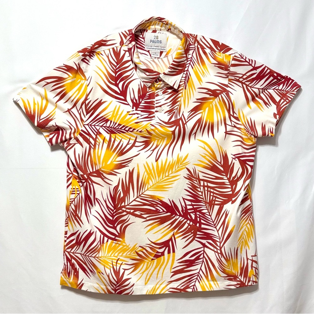 Palm Leaf‎ Tropical Pattern Polo Shirt by 28 Palms Size XL  ~ Excellent